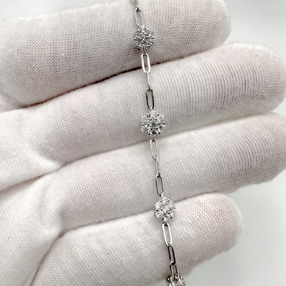 .925 Sterling Silver Cz Flower Bracelet - Picture 5 of 16